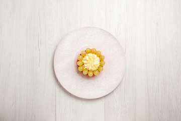 top view little cream cake with grapes on a white desk fruit cake dessert pie biscuit cookie