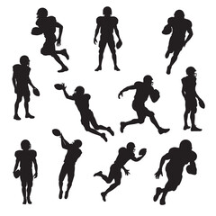 silhouettes of football players - American football players - vector illustration