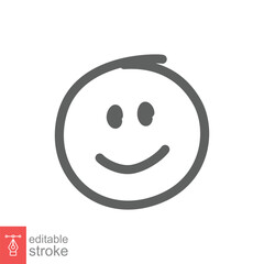 Smile face icon. Simple outline style. Happy head doodle sketch, funny, fun, emotion concept. Thin line symbol. Vector symbol illustration isolated on white background. Editable stroke EPS 10.