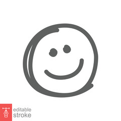 Fototapeta premium Smile face icon. Simple outline style. Happy head doodle sketch, funny, fun, emotion concept. Thin line symbol. Vector symbol illustration isolated on white background. Editable stroke EPS 10.