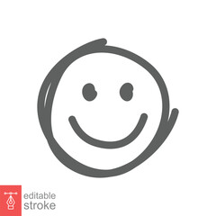 Smile face icon. Simple outline style. Happy head doodle sketch, funny, fun, emotion concept. Thin line symbol. Vector symbol illustration isolated on white background. Editable stroke EPS 10.