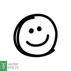 Smile face icon. Simple outline style. Happy head doodle sketch, funny, fun, emotion concept. Thin line symbol. Vector symbol illustration isolated on white background. EPS 10.