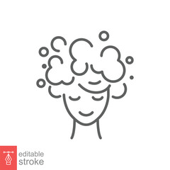 Soaping head icon. Simple outline style. Hair washing, foam, woman, shower, clean concept. Thin line symbol. Vector symbol illustration isolated on white background. Editable stroke EPS 10.
