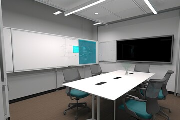 Fototapeta na wymiar virtual conference room with interactive whiteboard for better flow and understanding, created with generative ai