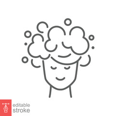 Soaping head icon. Simple outline style. Hair washing, foam, woman, shower, clean concept. Thin line symbol. Vector symbol illustration isolated on white background. Editable stroke EPS 10.