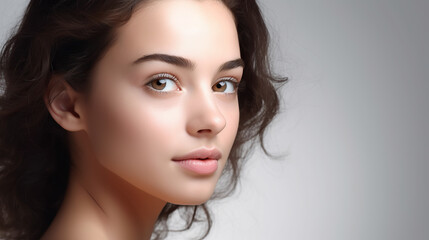 Naklejka premium Beautiful brunette with brown eyes, Generative AI