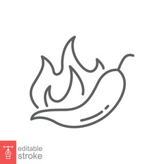 Fototapeta na wymiar Chilli peppers fire icon. Simple outline style. Flame, burn, capsicum, hot, bonfire, spicy concept. Thin line symbol. Vector symbol illustration isolated on white background. Editable stroke EPS 10.