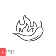 Chilli peppers fire icon. Simple outline style. Flame, burn, capsicum, hot, bonfire, spicy concept. Thin line symbol. Vector symbol illustration isolated on white background. Editable stroke EPS 10.