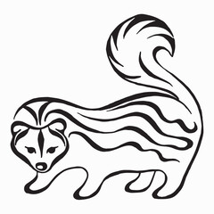 Skunk logo. Black and white animal  skunk hand drawing isolated. Simple elegant skunk illustration. Linear drawing. Calligraphy vector drawing.