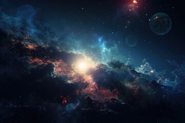 Obraz premium close-up of galaxy with nebula formations and stars in background, created with generative ai