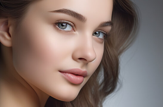 Close-up of young woman with perfect skin, Generative AI