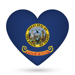 Idaho flag in heart shape. Vector illustration.