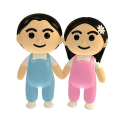 cute boy and girl or lover holding hand - 3d rendering and 3d element or 3d illustration : No AI