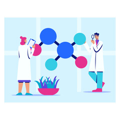 Fototapeta premium Illustration of researchers study structural bonds of proteins and chemical compounds