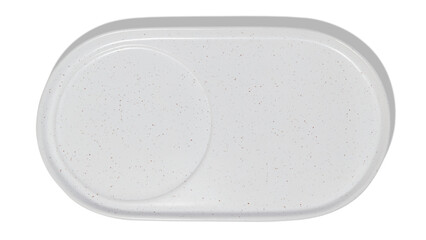 Empty craft ceramic plate on transparent background, top view