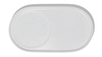 Empty craft ceramic plate on transparent background, top view