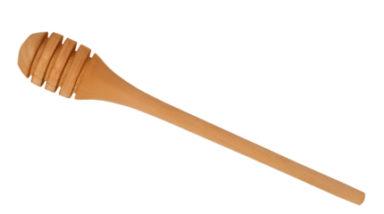 Wooden honey dipper on transparent background. Handcrafted cooking utensils