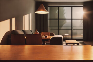 Table top with Blurred sofa Home interior decoration