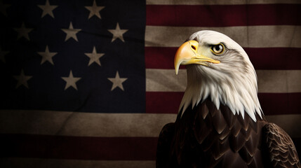 Independence Day. Eagle with the flag of the United States. Image generated by AI