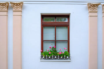 Fototapeta na wymiar Window Decorated with Flowers