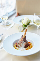 Lamb chop on bone with foam sauce