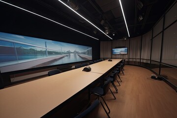 virtual conference room, with view of the stage, for speakers to prepare and practice their presentations, created with generative ai