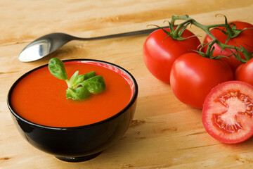 Cold Spanish tomato-based soup gazpacho originating in the southern region of Andalusia
