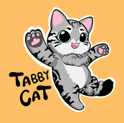 Cute cat mascot tabby color cat funny joyful cartoon vector concept isolate flat cartoon style illustration