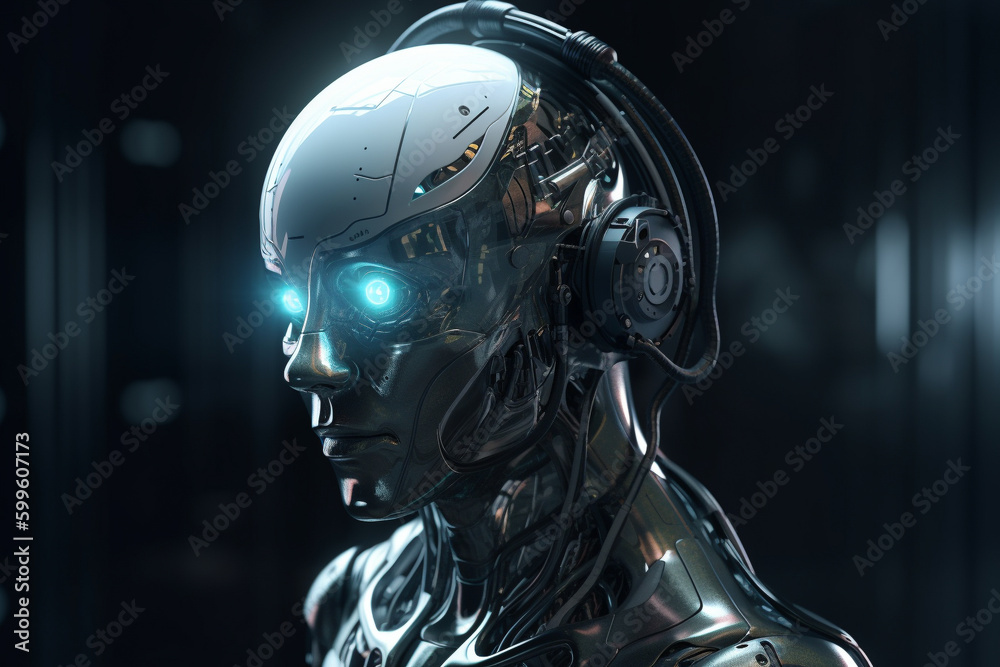 Poster android or robot with artificial intelligence. generative ai