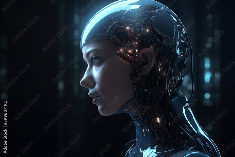 Poster android or robot with artificial intelligence. generative ai