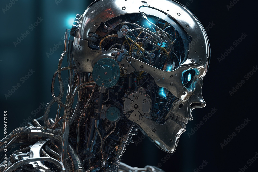 Poster android or robot with artificial intelligence. generative ai