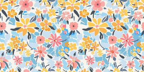 Fototapeta na wymiar Vector seamless pattern. Spring colorful flowers on a light background.