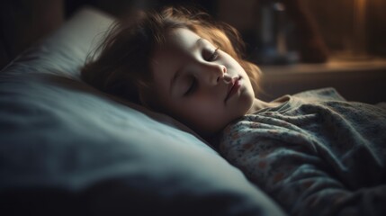 Hush, little one: child sleeping calmly in bed, generative ai
