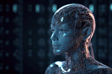 Obraz premium Android or robot with artificial intelligence. Generative AI