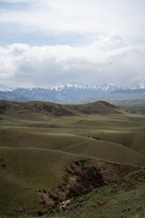 landscape with sky and clouds in the Central Asia Steppe, Kazakhstan