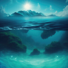 Fototapeta premium Generative AI: Idyllic solitude island with green trees in the ocean