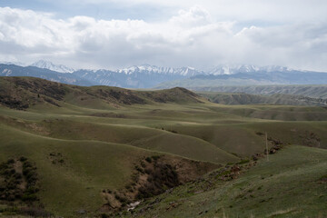 landscape with sky and clouds in the Central Asia Steppe, Kazakhstan