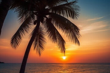 Fototapeta na wymiar palm trees sunset on the beach, AI Generated