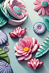 pastel color, 3d mural illustration wallpaper with flowers and circles