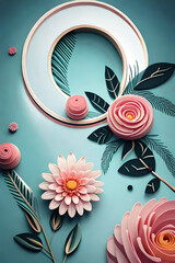 pastel color, 3d mural illustration wallpaper with flowers and circles