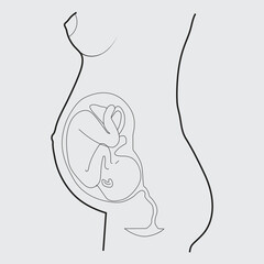 line art doodle female, pregnant, pregnancy, woman, Happy Mother Minimalist Contour Illustration. Happy pregnant young woman in anticipation of babysitting. Vector EPS 10.