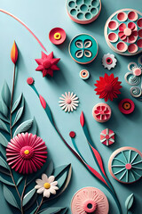 pastel color, 3d mural illustration wallpaper with flowers and circles