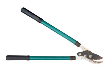 used garden bypass loppers cutout on white background