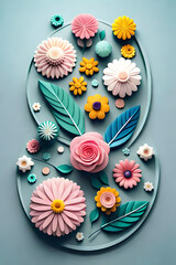 pastel color, 3d mural illustration wallpaper with flowers and circles