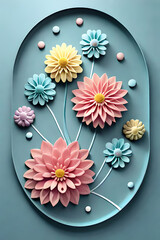 pastel color, 3d mural illustration wallpaper with flowers and circles
