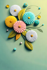 pastel color, 3d mural illustration wallpaper with flowers and circles