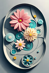 pastel color, 3d mural illustration wallpaper with flowers and circles