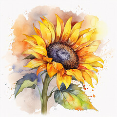 sunflowers, watercolor illustration 