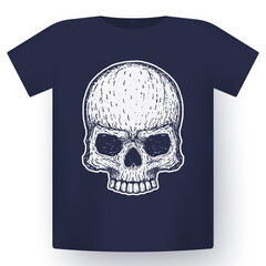 skull line design, t-shirt print on mockup