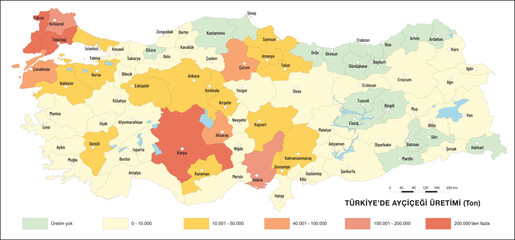 Turkey Sunflower Production Map, Geography Lesson, Sunflower in Turkey, Turkey Map, map, geography
